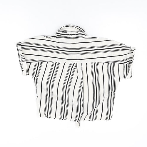 New Look Girls White Striped Polyester Basic Button-Up Size 12 Years Collared Button