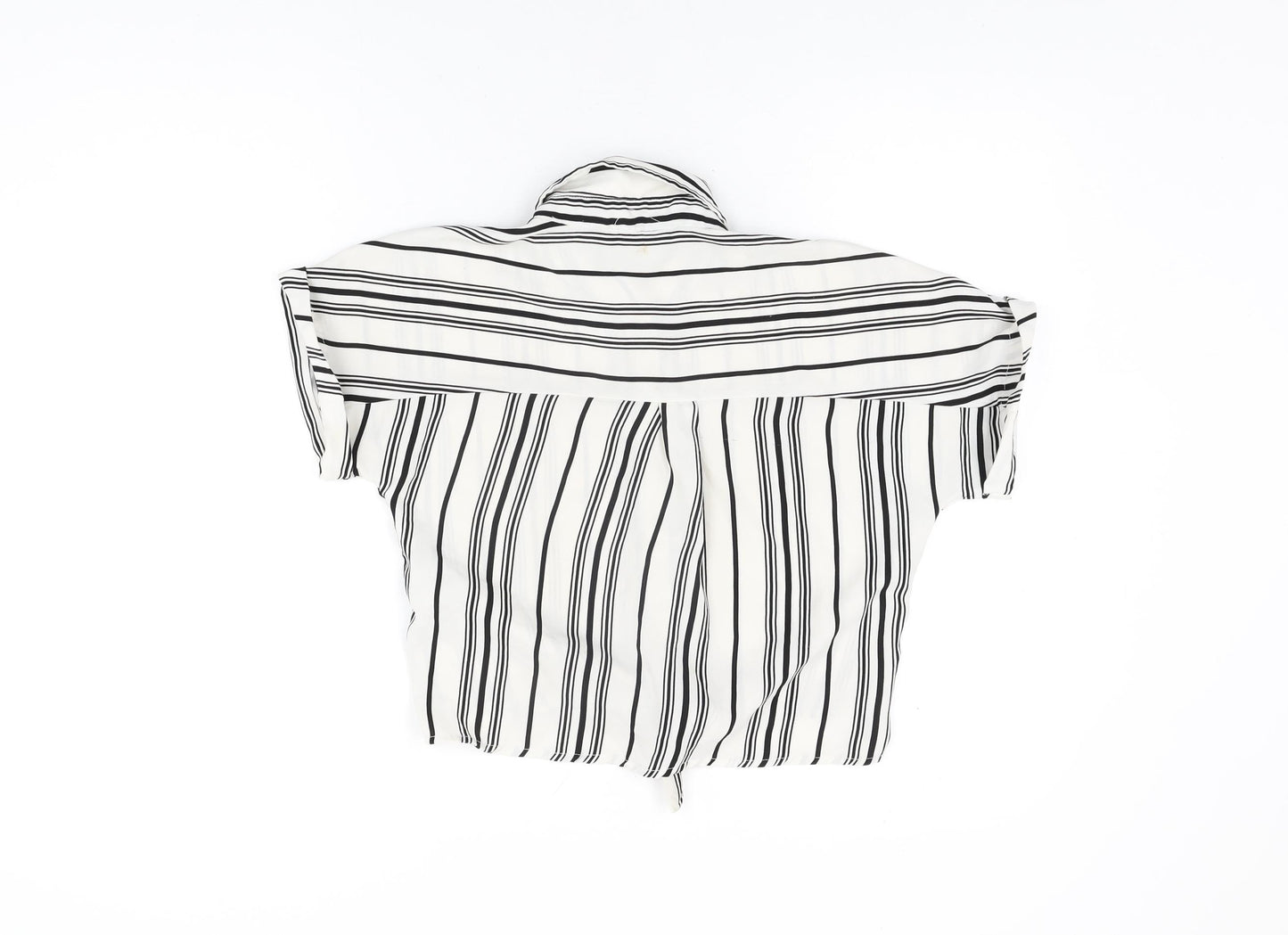 New Look Girls White Striped Polyester Basic Button-Up Size 12 Years Collared Button