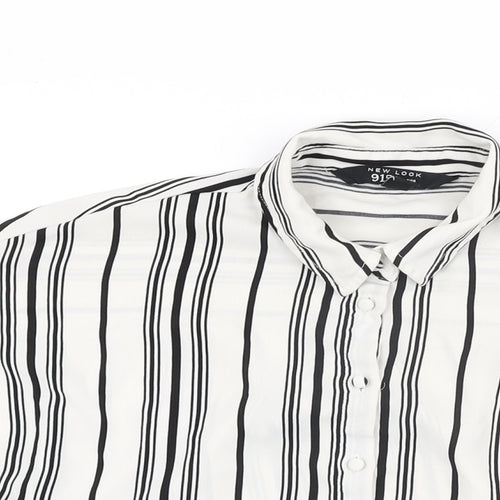 New Look Girls White Striped Polyester Basic Button-Up Size 12 Years Collared Button