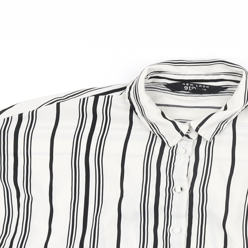 New Look Girls White Striped Polyester Basic Button-Up Size 12 Years Collared Button