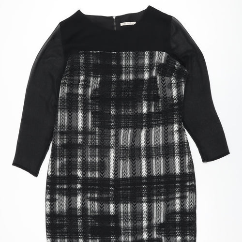 Marks and Spencer Womens Black Geometric Polyester Shift Size 16 Round Neck Zip