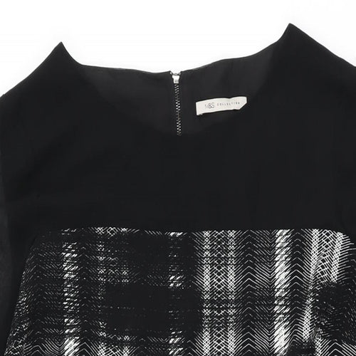 Marks and Spencer Womens Black Geometric Polyester Shift Size 16 Round Neck Zip