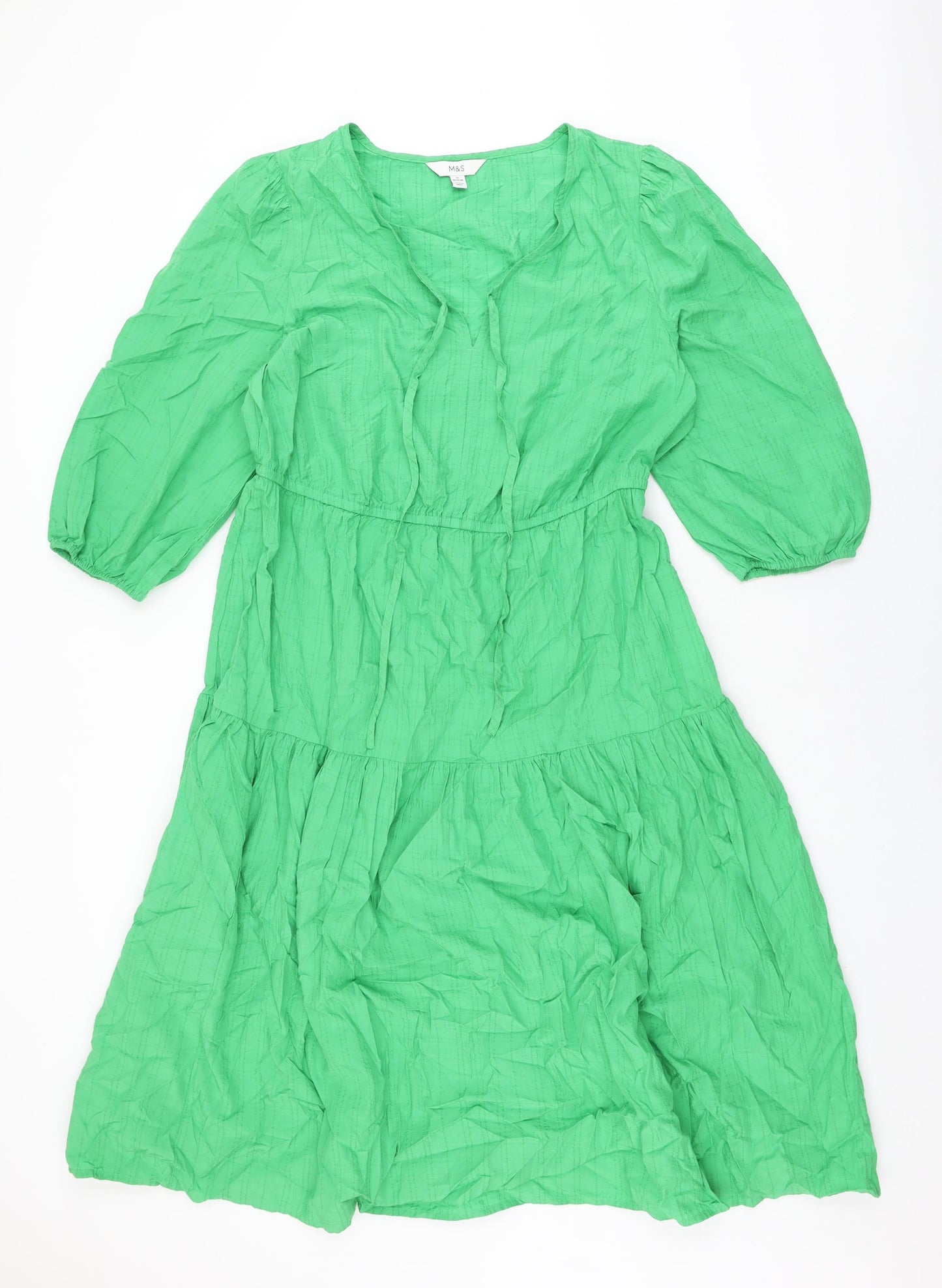 Marks and Spencer Womens Green Cotton A-Line Size 16 V-Neck Pullover