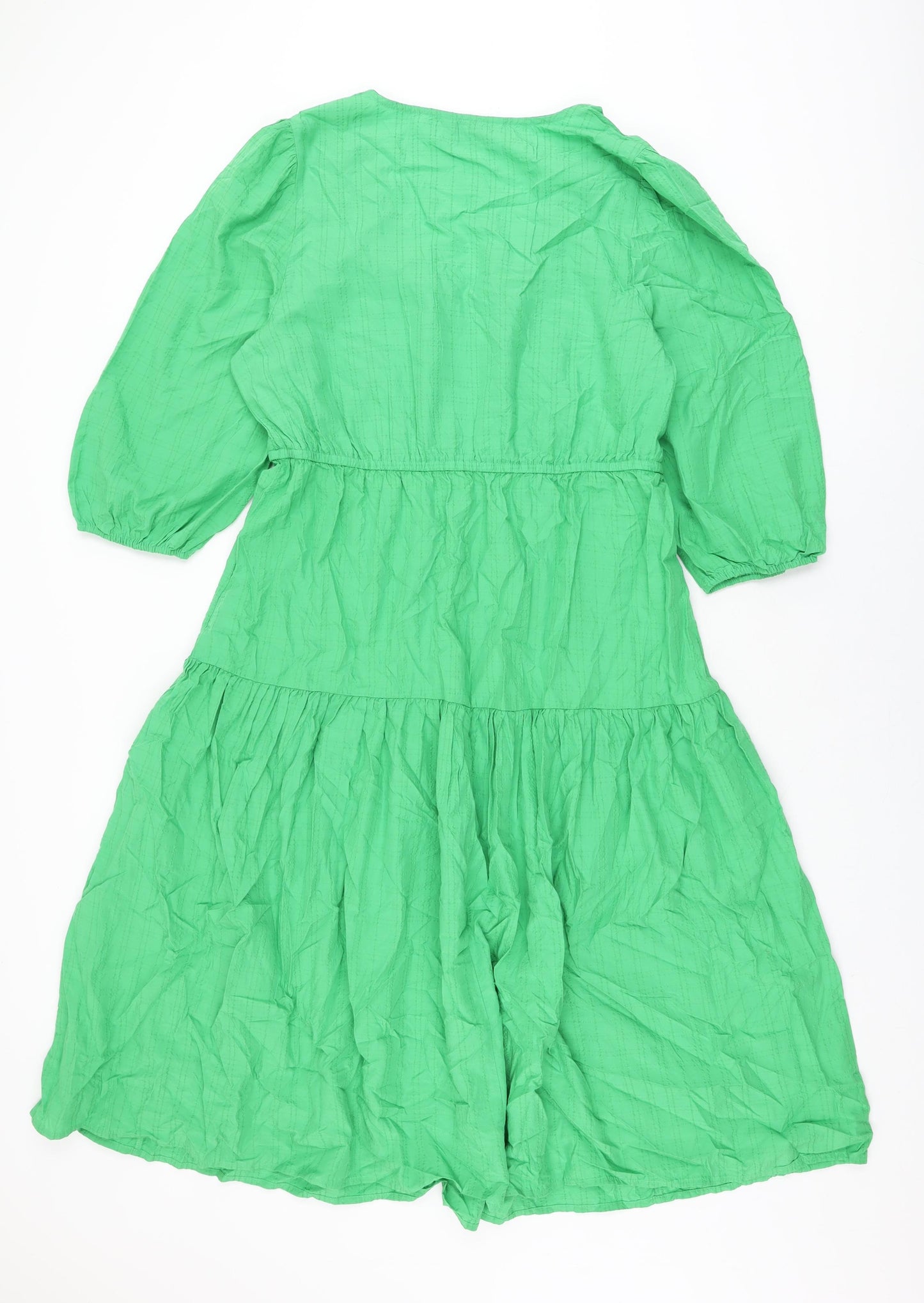 Marks and Spencer Womens Green Cotton A-Line Size 16 V-Neck Pullover