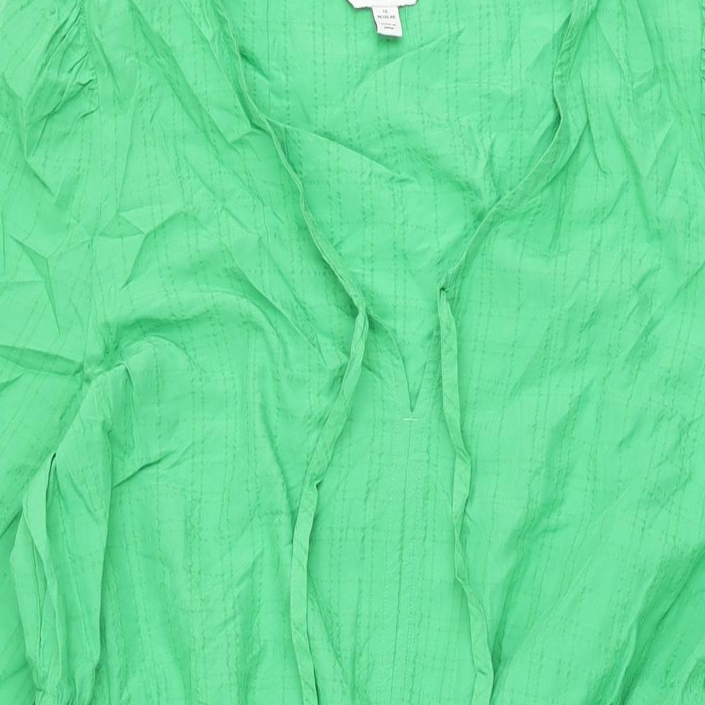 Marks and Spencer Womens Green Cotton A-Line Size 16 V-Neck Pullover