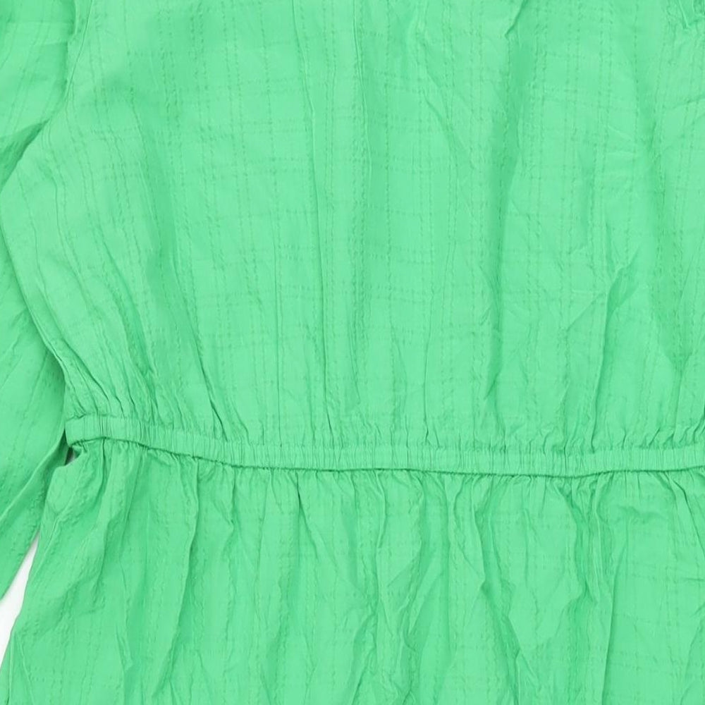 Marks and Spencer Womens Green Cotton A-Line Size 16 V-Neck Pullover