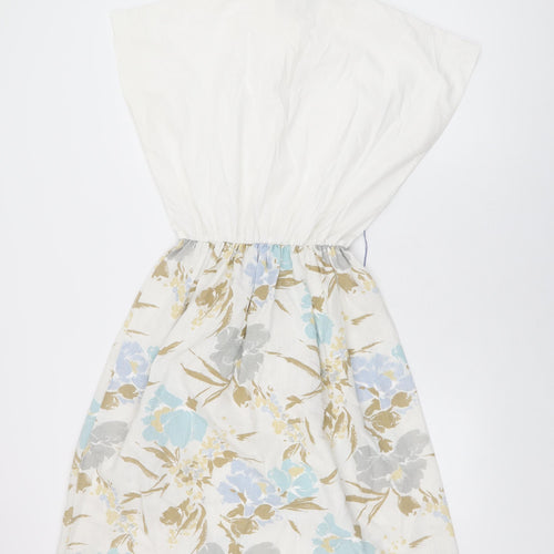 Sabino Womens White Floral Cotton A-Line Size 12 Collared Button