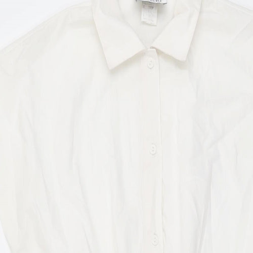 Sabino Womens White Floral Cotton A-Line Size 12 Collared Button