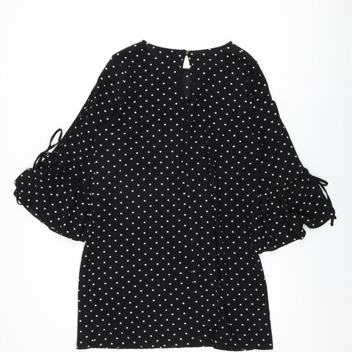 New Look Womens Black Polka Dot Polyester Shift Size 14 Round Neck Button