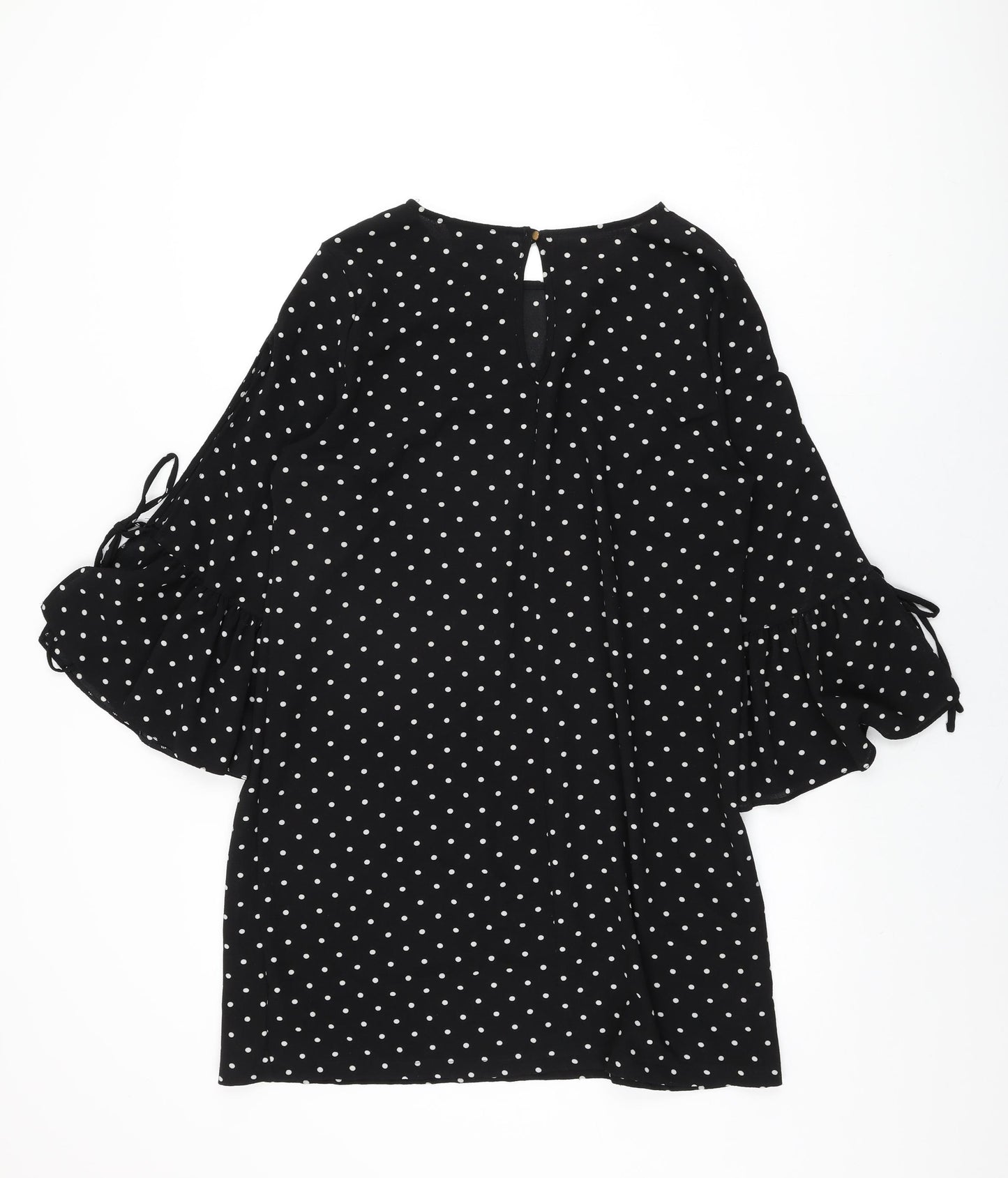 New Look Womens Black Polka Dot Polyester Shift Size 14 Round Neck Button