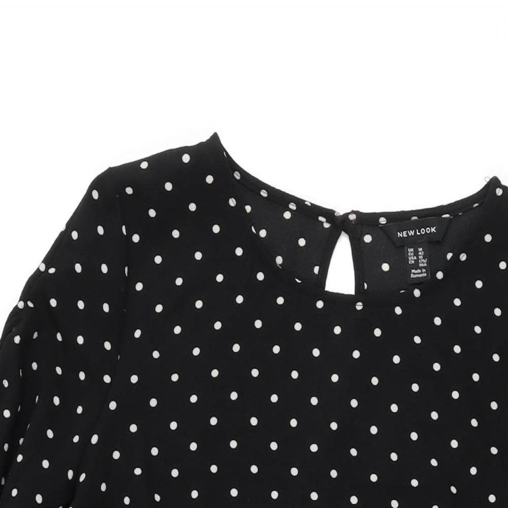 New Look Womens Black Polka Dot Polyester Shift Size 14 Round Neck Button