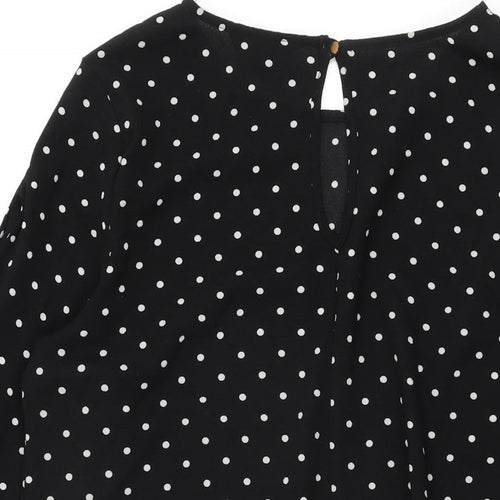 New Look Womens Black Polka Dot Polyester Shift Size 14 Round Neck Button