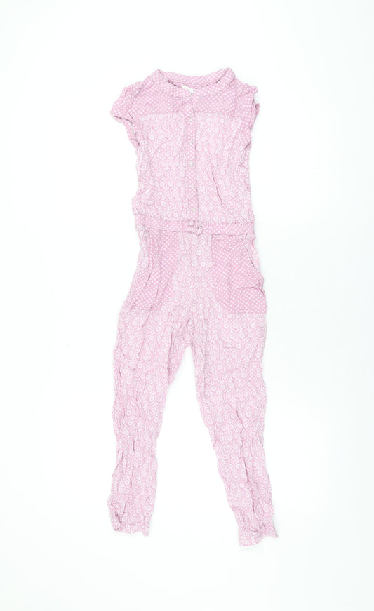 H&M Girls Pink Geometric Viscose Jumpsuit One-Piece Size 8 Years L20 in Snap