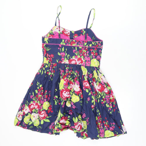 Johnnie B Womens Blue Floral Cotton Skater Dress Size S V-Neck Zip