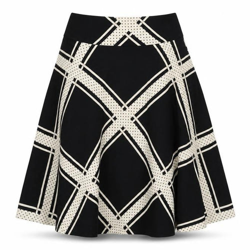 Oasis Womens Black Geometric Cotton Swing Skirt Size 8 Zip