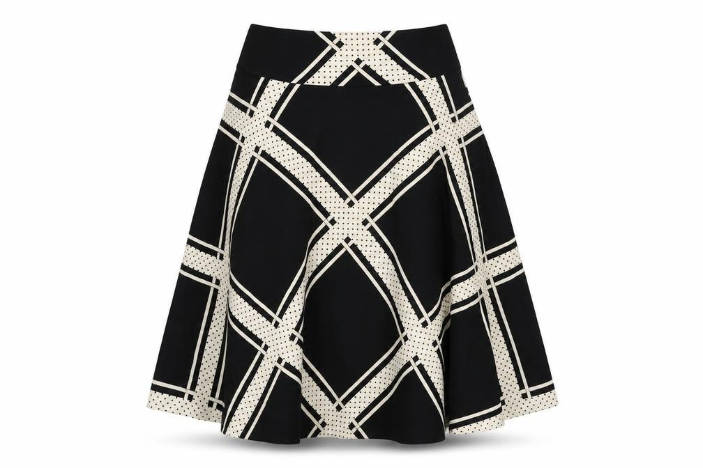 Oasis Womens Black Geometric Cotton Swing Skirt Size 8 Zip