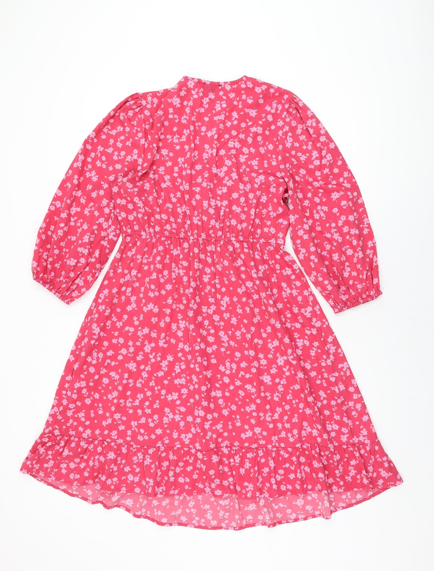 New Look Womens Pink Floral Polyester A-Line Size 12 V-Neck Pullover