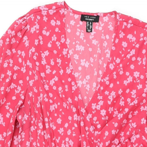 New Look Womens Pink Floral Polyester A-Line Size 12 V-Neck Pullover