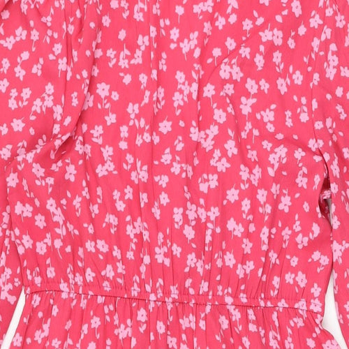 New Look Womens Pink Floral Polyester A-Line Size 12 V-Neck Pullover