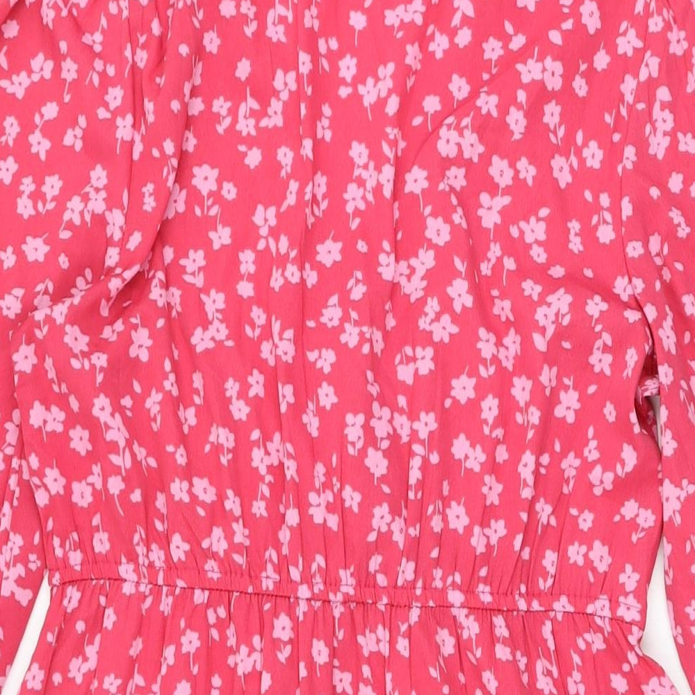 New Look Womens Pink Floral Polyester A-Line Size 12 V-Neck Pullover