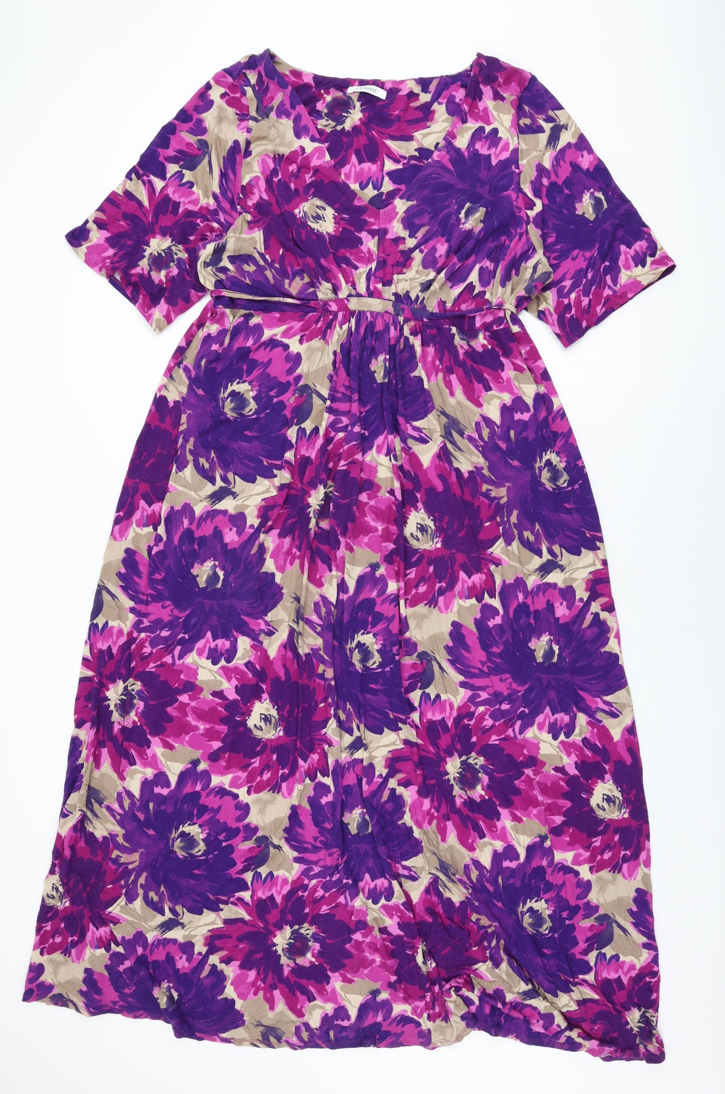 Marks and Spencer Womens Purple Floral Viscose Maxi Size 24 V-Neck Pullover