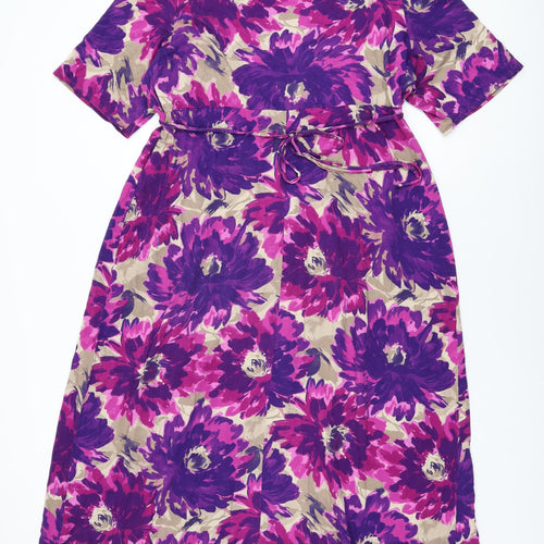 Marks and Spencer Womens Purple Floral Viscose Maxi Size 24 V-Neck Pullover