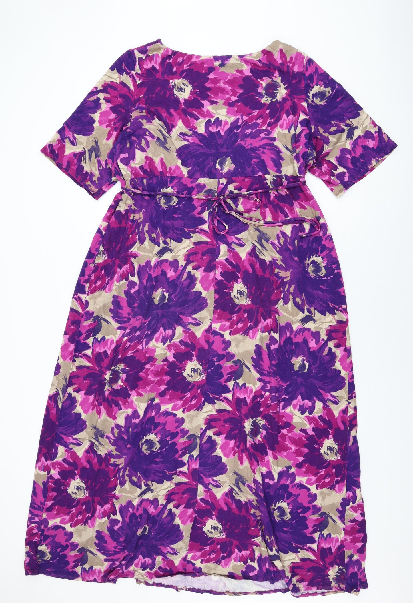 Marks and Spencer Womens Purple Floral Viscose Maxi Size 24 V-Neck Pullover