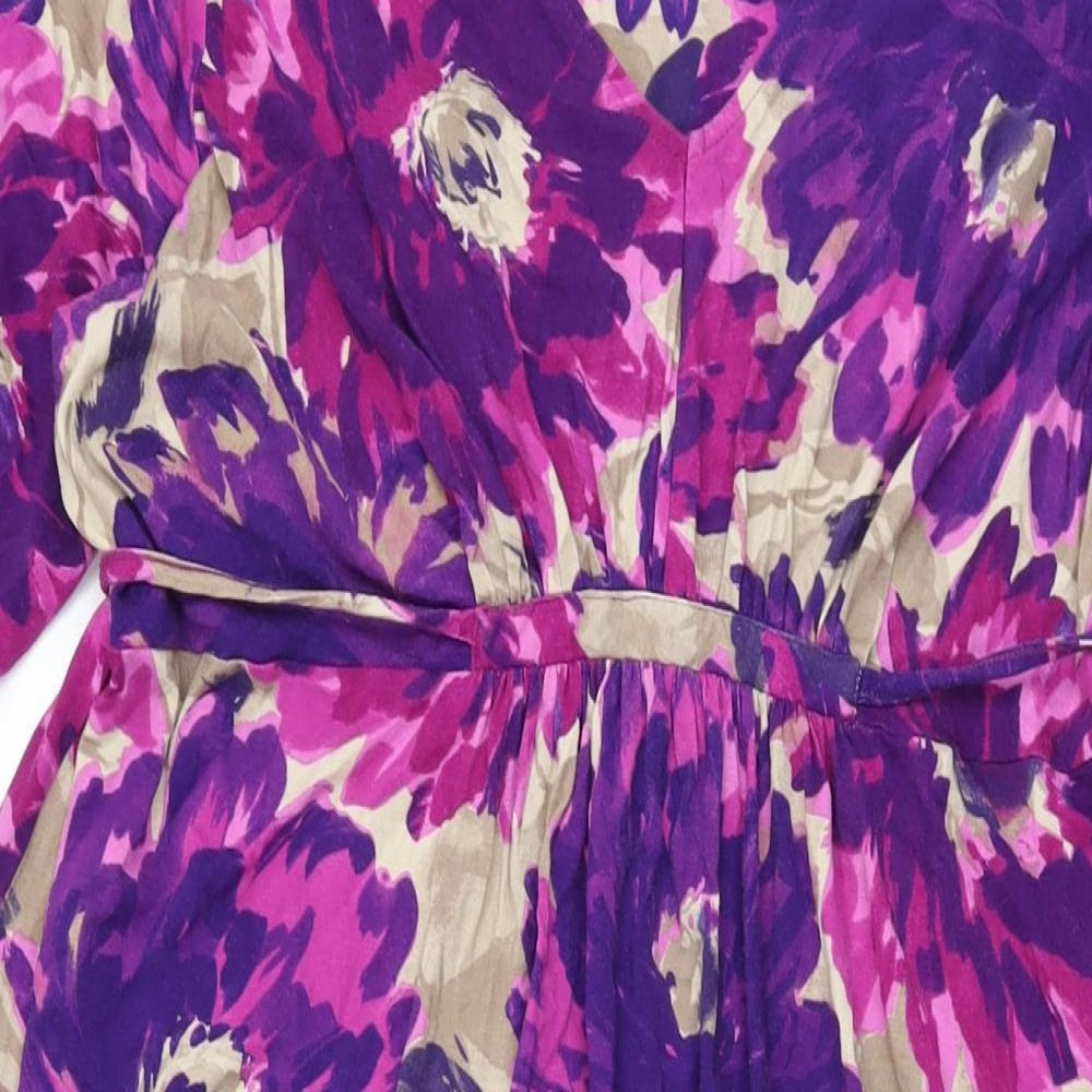 Marks and Spencer Womens Purple Floral Viscose Maxi Size 24 V-Neck Pullover