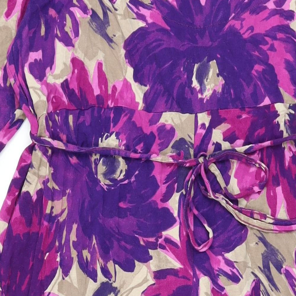 Marks and Spencer Womens Purple Floral Viscose Maxi Size 24 V-Neck Pullover