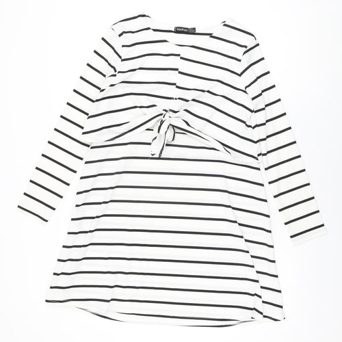 Boohoo Womens White Striped Polyester Shift Size 12 Round Neck Pullover