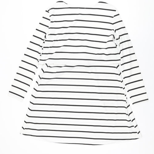 Boohoo Womens White Striped Polyester Shift Size 12 Round Neck Pullover