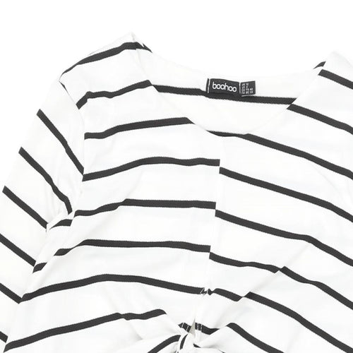 Boohoo Womens White Striped Polyester Shift Size 12 Round Neck Pullover