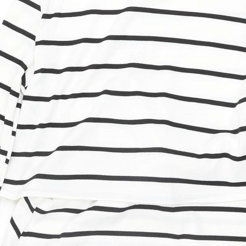 Boohoo Womens White Striped Polyester Shift Size 12 Round Neck Pullover