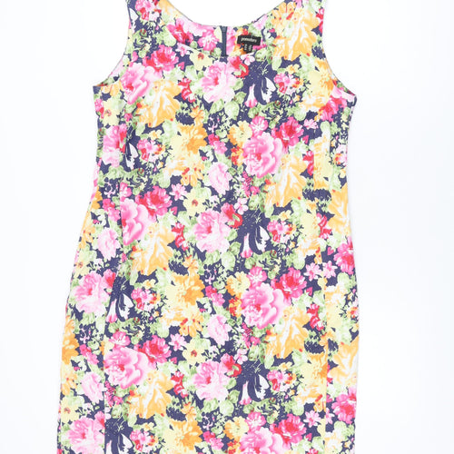 Pomodoro Womens Multicoloured Floral Cotton Shift Size 18 Round Neck Zip