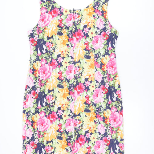 Pomodoro Womens Multicoloured Floral Cotton Shift Size 18 Round Neck Zip