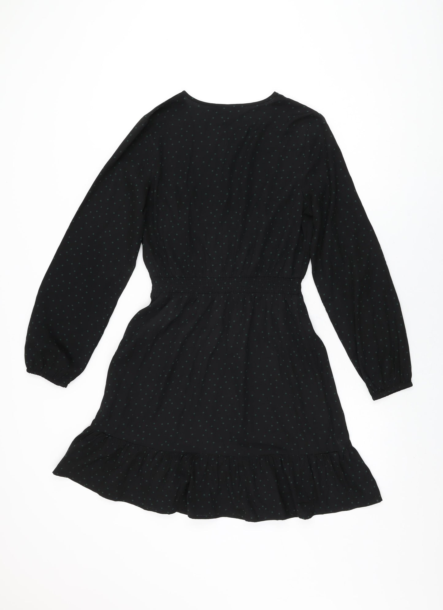 New Look Womens Black Polka Dot Polyester Skater Dress Size 10 V-Neck Pullover