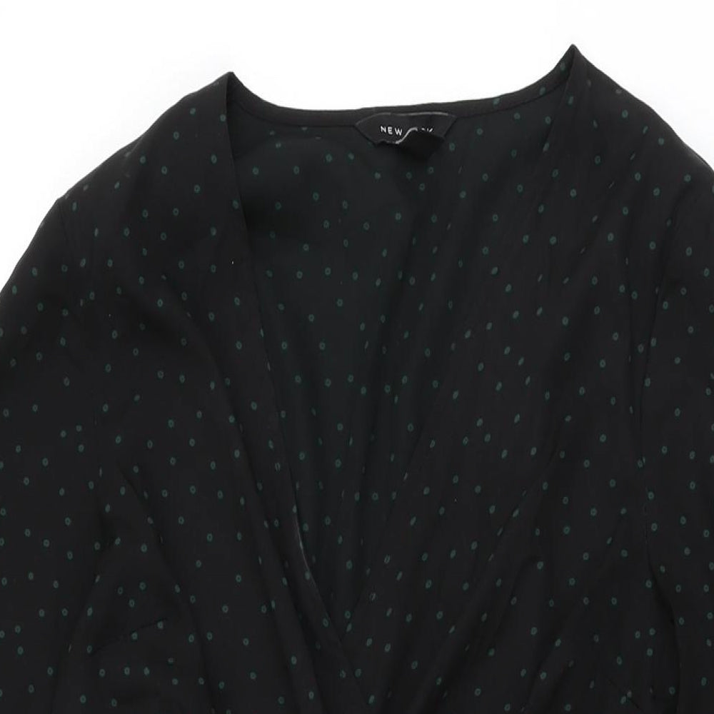 New Look Womens Black Polka Dot Polyester Skater Dress Size 10 V-Neck Pullover