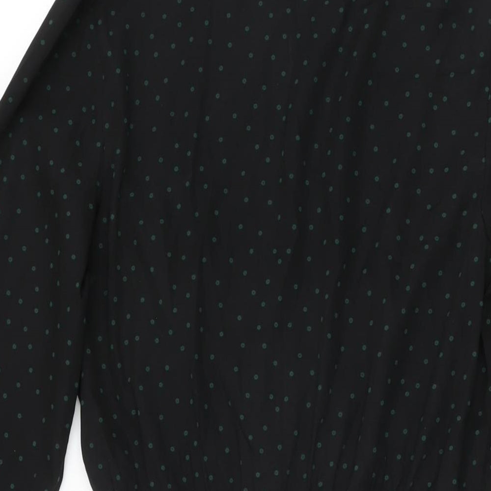 New Look Womens Black Polka Dot Polyester Skater Dress Size 10 V-Neck Pullover