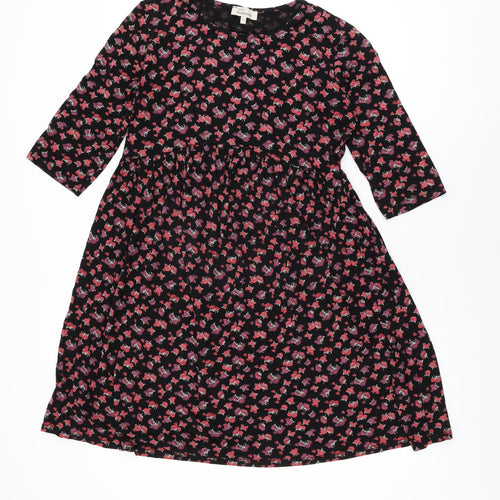 NEXT Womens Black Floral Viscose Skater Dress Size 12 Round Neck Pullover