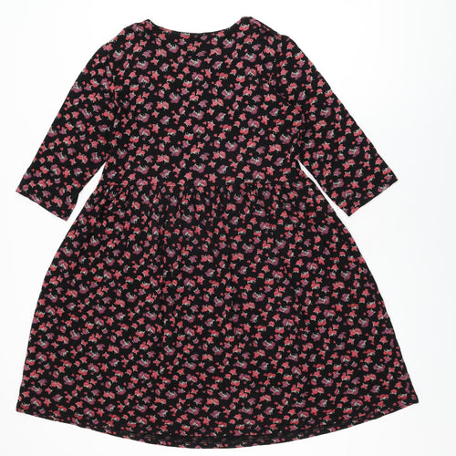 NEXT Womens Black Floral Viscose Skater Dress Size 12 Round Neck Pullover