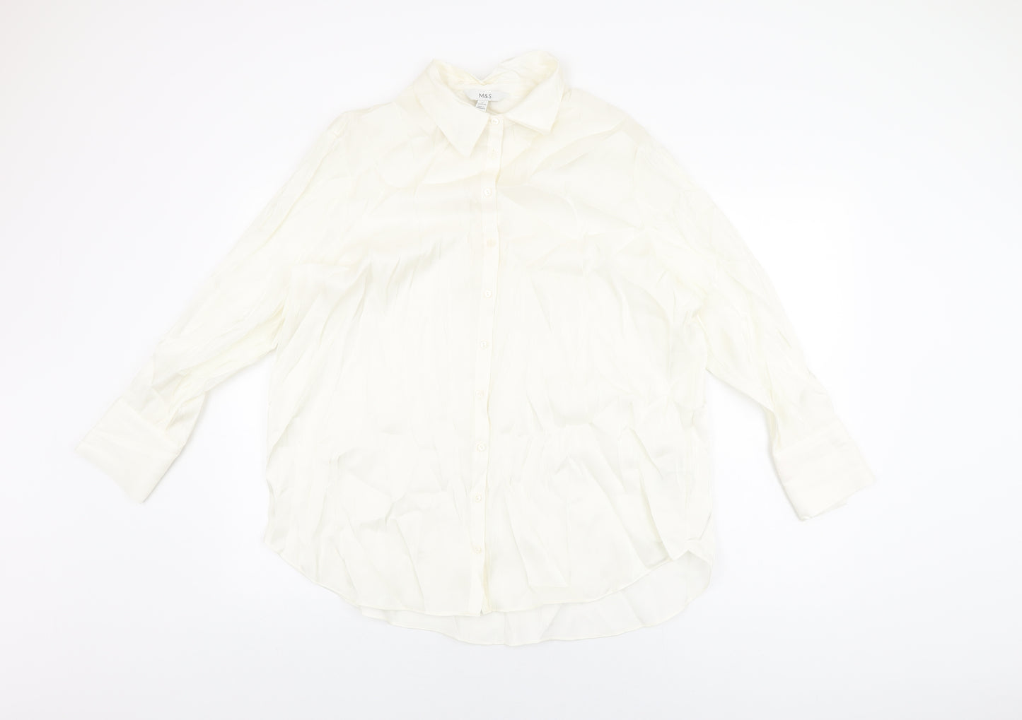 Marks and Spencer Womens Ivory Viscose Basic Button-Up Size 16 Collared