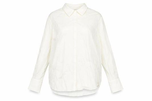 Front view of Marks & Spencer women’s ivory viscose basic button-up, size UK 16, collared