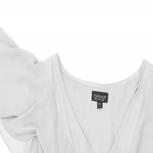 Topshop Womens Grey Polyester Wrap Dress Size 10 V-Neck Tie