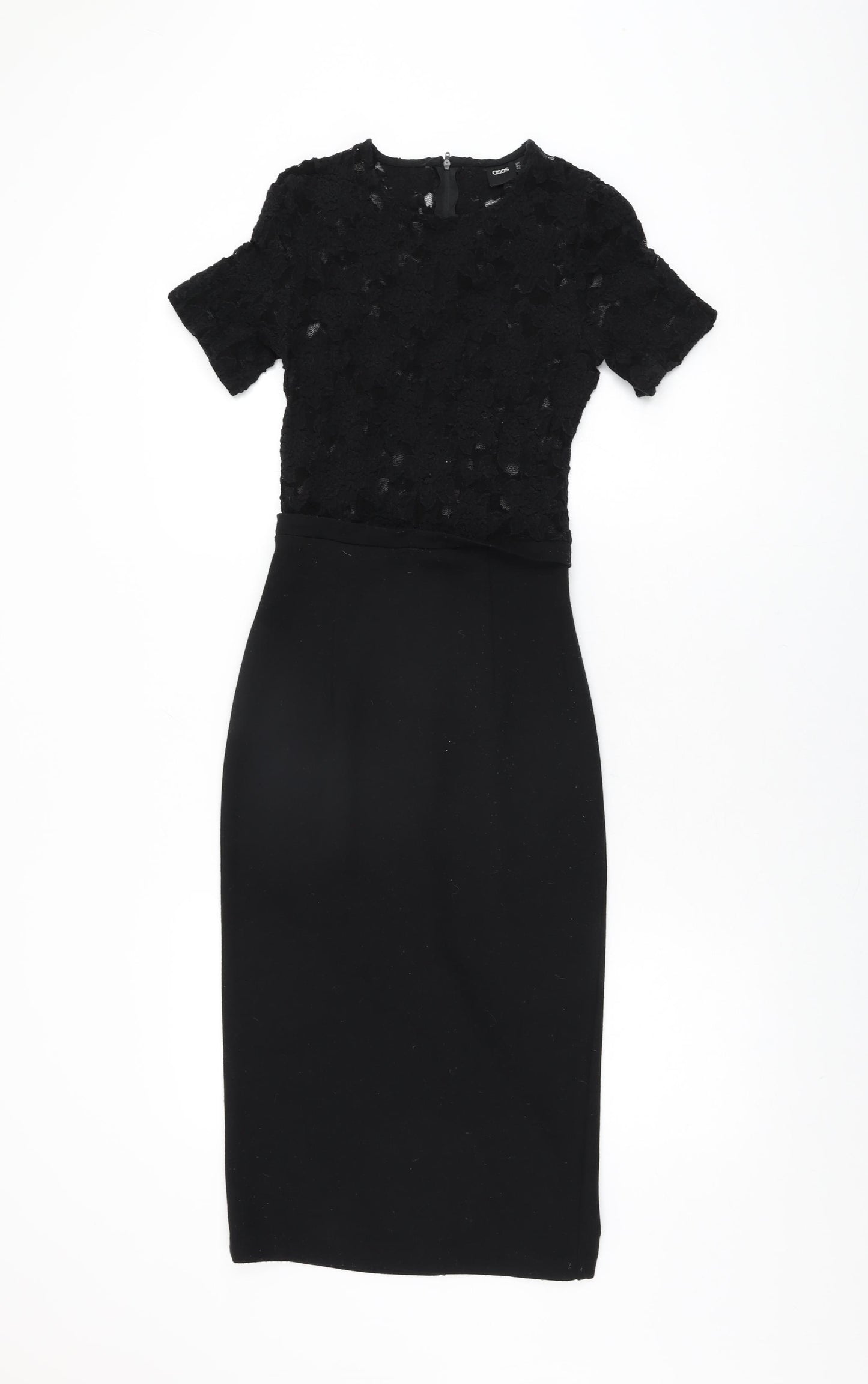 ASOS Womens Black Polyester Bodycon Size 8 Round Neck Zip