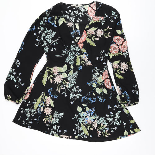 Urban renewal Womens Black Floral Polyester Wrap Dress Size S V-Neck Zip