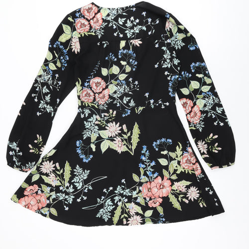 Urban renewal Womens Black Floral Polyester Wrap Dress Size S V-Neck Zip