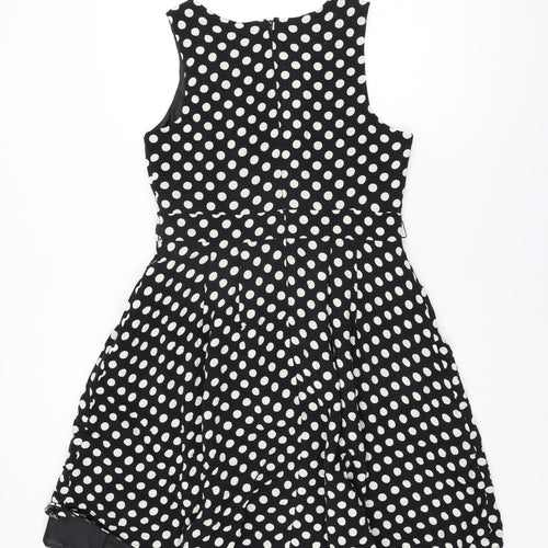 Yessica Womens Black Polka Dot Viscose A-Line Size 16 Round Neck Zip