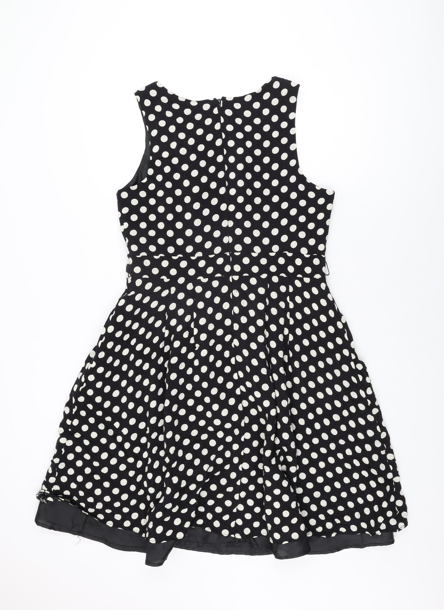 Yessica Womens Black Polka Dot Viscose A-Line Size 16 Round Neck Zip