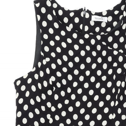 Yessica Womens Black Polka Dot Viscose A-Line Size 16 Round Neck Zip