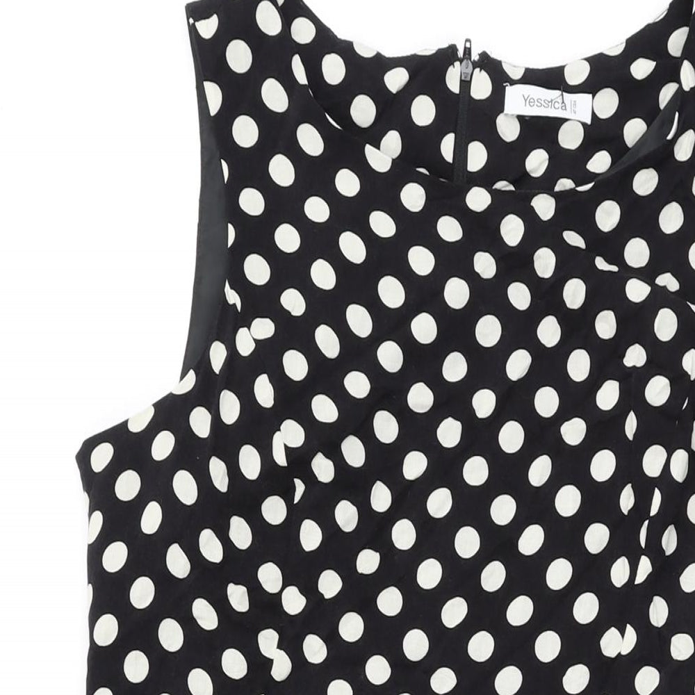 Yessica Womens Black Polka Dot Viscose A-Line Size 16 Round Neck Zip